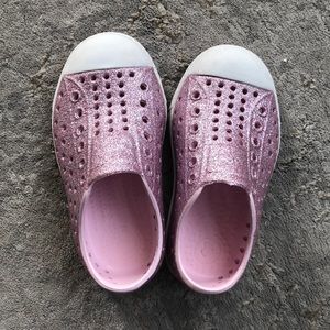 Girls Sparkly Pink Native Shoes Size 7